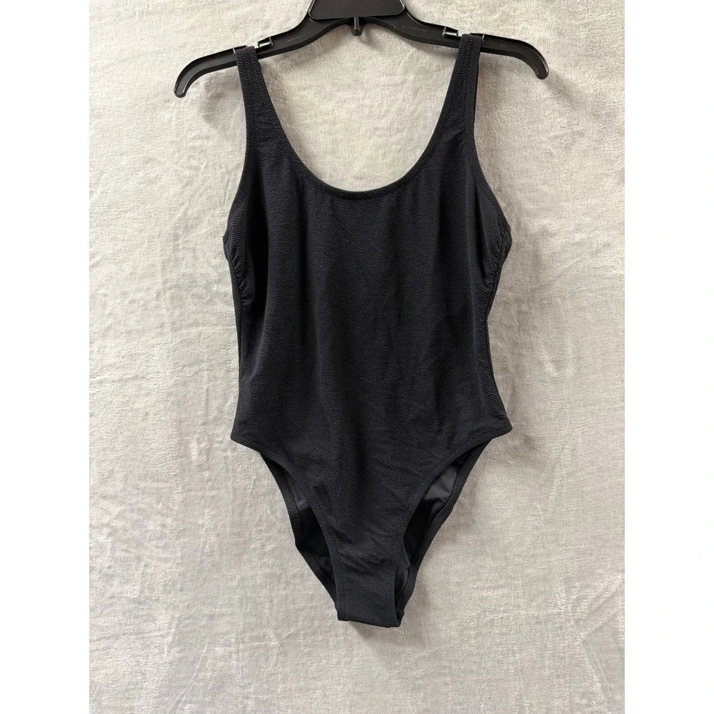 Solid & Striped The Hailey Womens Black Textured Seersucker Scoop Back Swimsuit